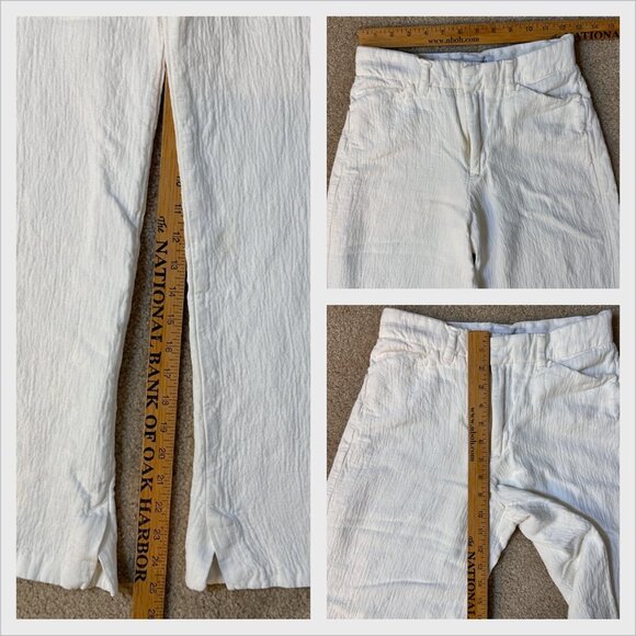 Zara Womens Ivory Textured Wide Leg Pants XS High-Waist Viscose/Linen Bohocore - Picture 8 of 13